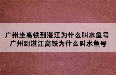 广州坐高铁到湛江为什么叫水鱼号 广州到湛江高铁为什么叫水鱼号